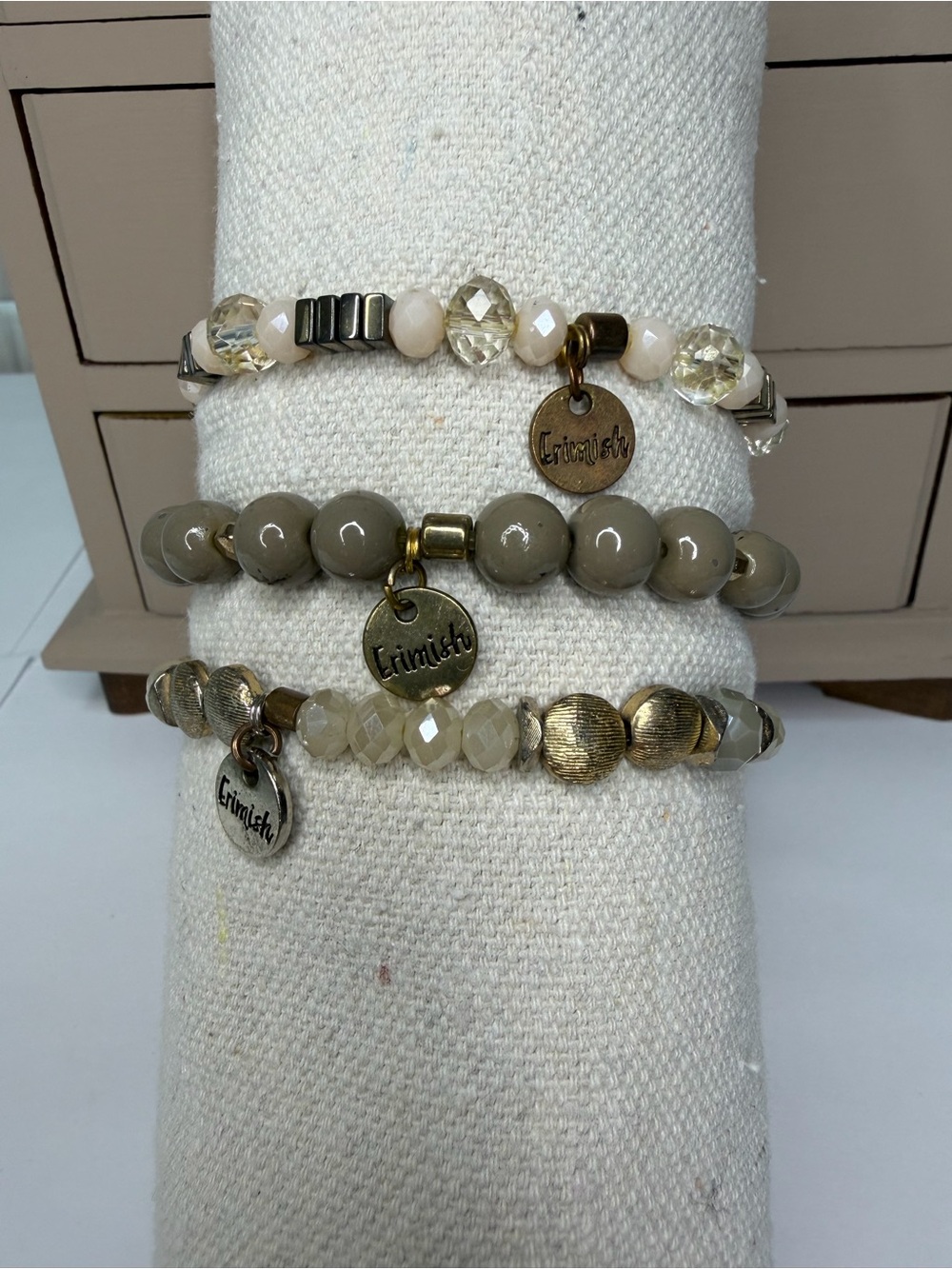 Erimish Taupe & Cream Beaded Stack Bracelet Set - Picture 6 of 7